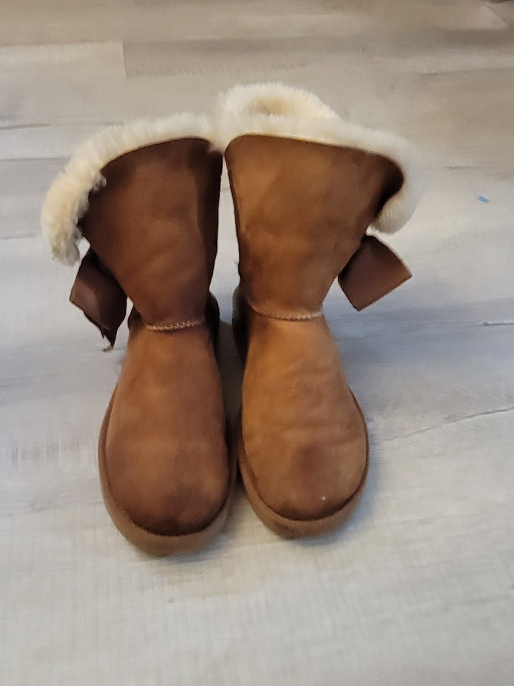 UGG Chestnut Brown Suede Shearling Bow Winter Boots